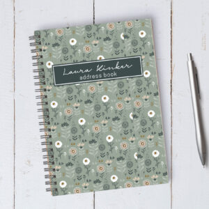 Personalized Green Floral Address Book / A5 / Coil Bound