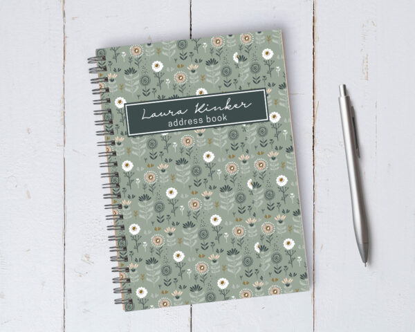 Personalizable Green Floral Address Book / A5 / Coil Bound