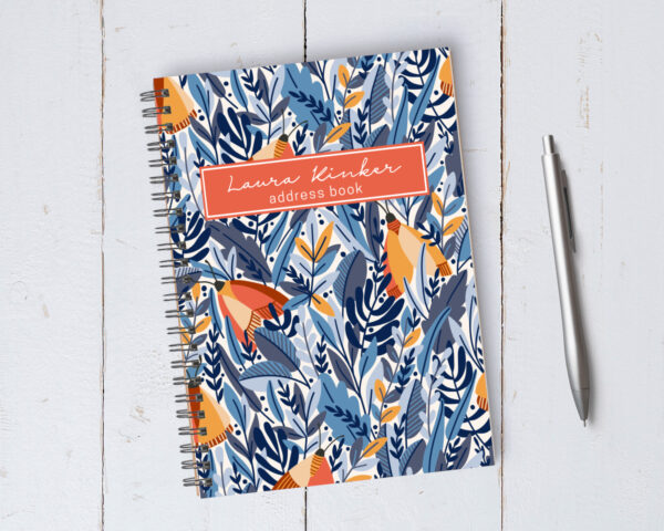 Personalizable Orange Moth Address Book / A5 / Coil Bound