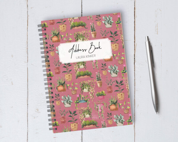Personalizable Pink Potted Plant Address Book / A5 / Coil Bound