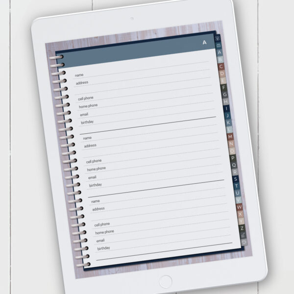Digital Beach Address Book with A to Z Hyperlinked Tabs for Goodnotes and iPad - Image 4