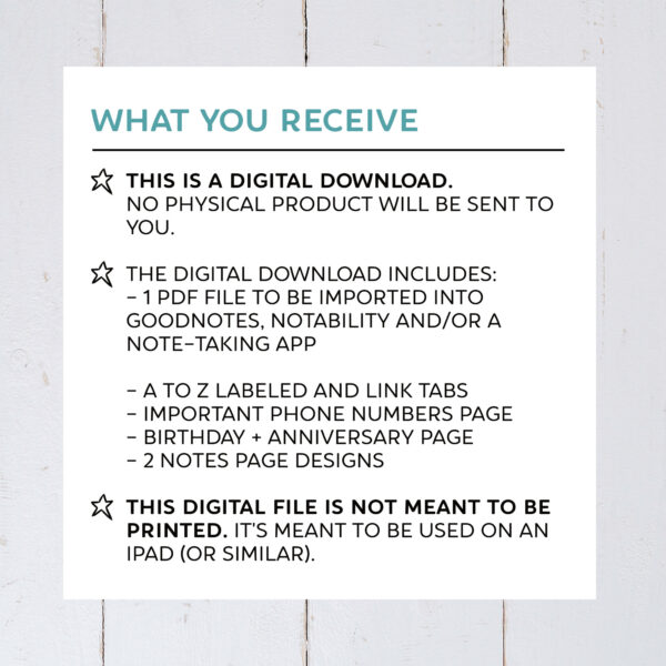 Digital Beach Address Book with A to Z Hyperlinked Tabs for Goodnotes and iPad - Image 2